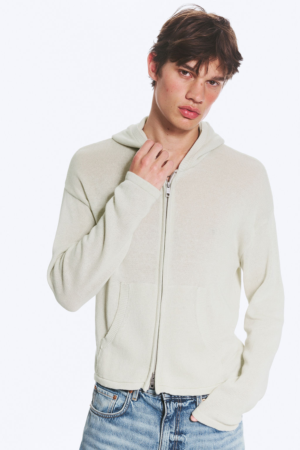 Sudadera de punto con cremallera y capucha