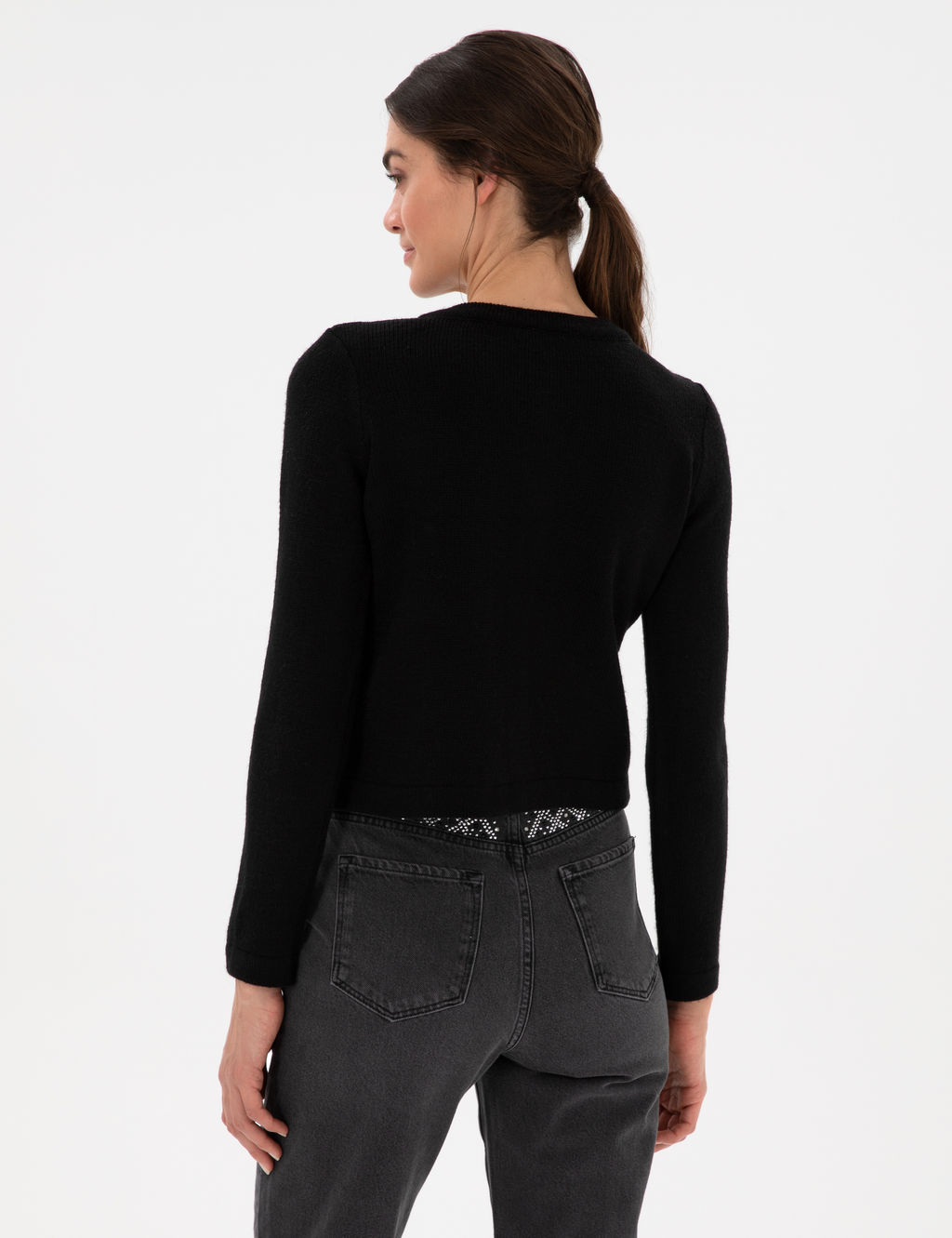 Siyah Crop Top Triko H_rka