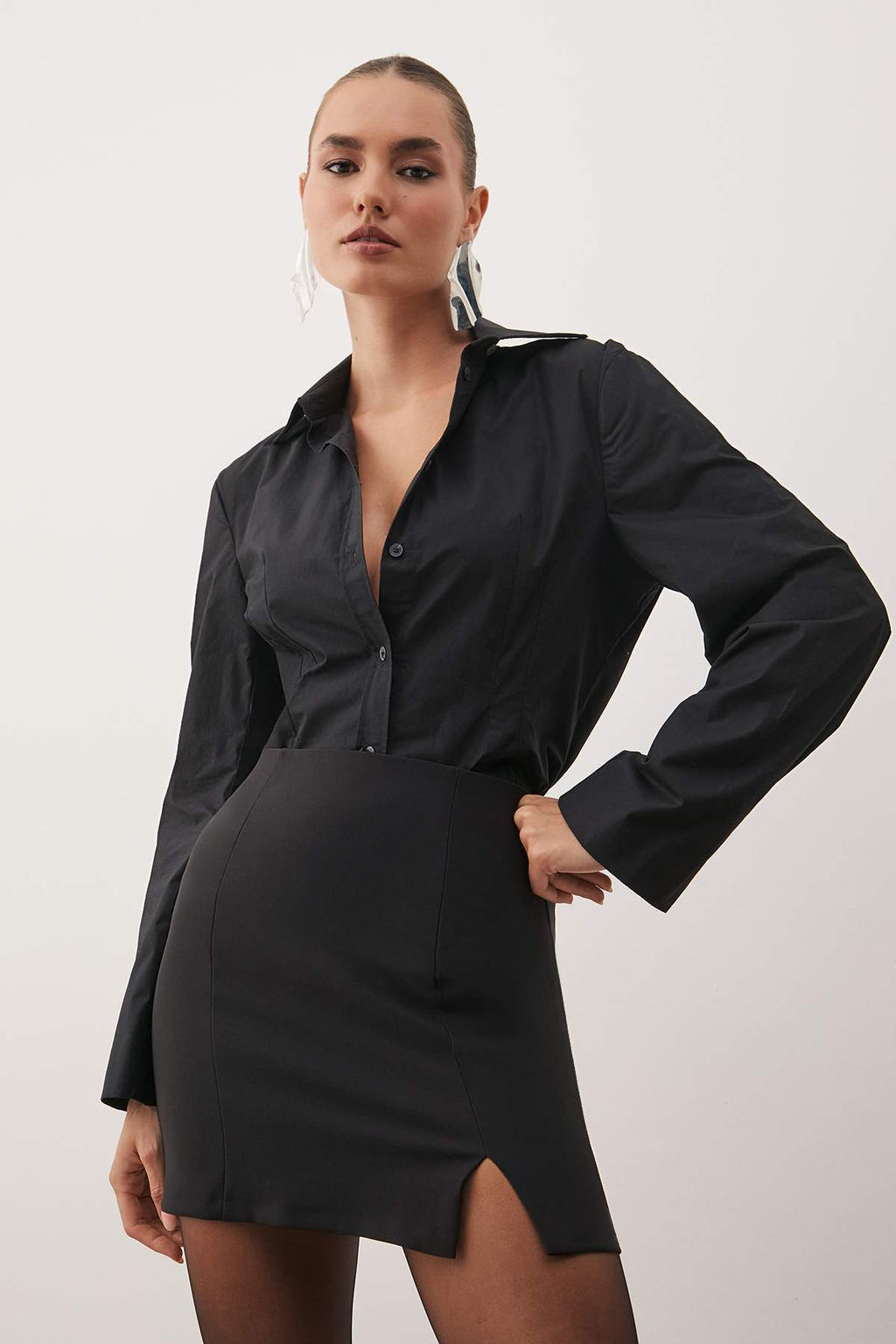 Siyah Y?rtmac Detayl? Dokuma Etek TPRAW23ET00014