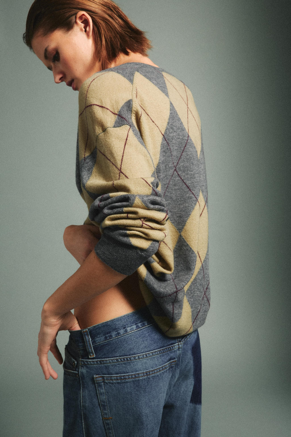 JERSEY 100% LANA ROMBOS / Verde gris - Zara фото 2