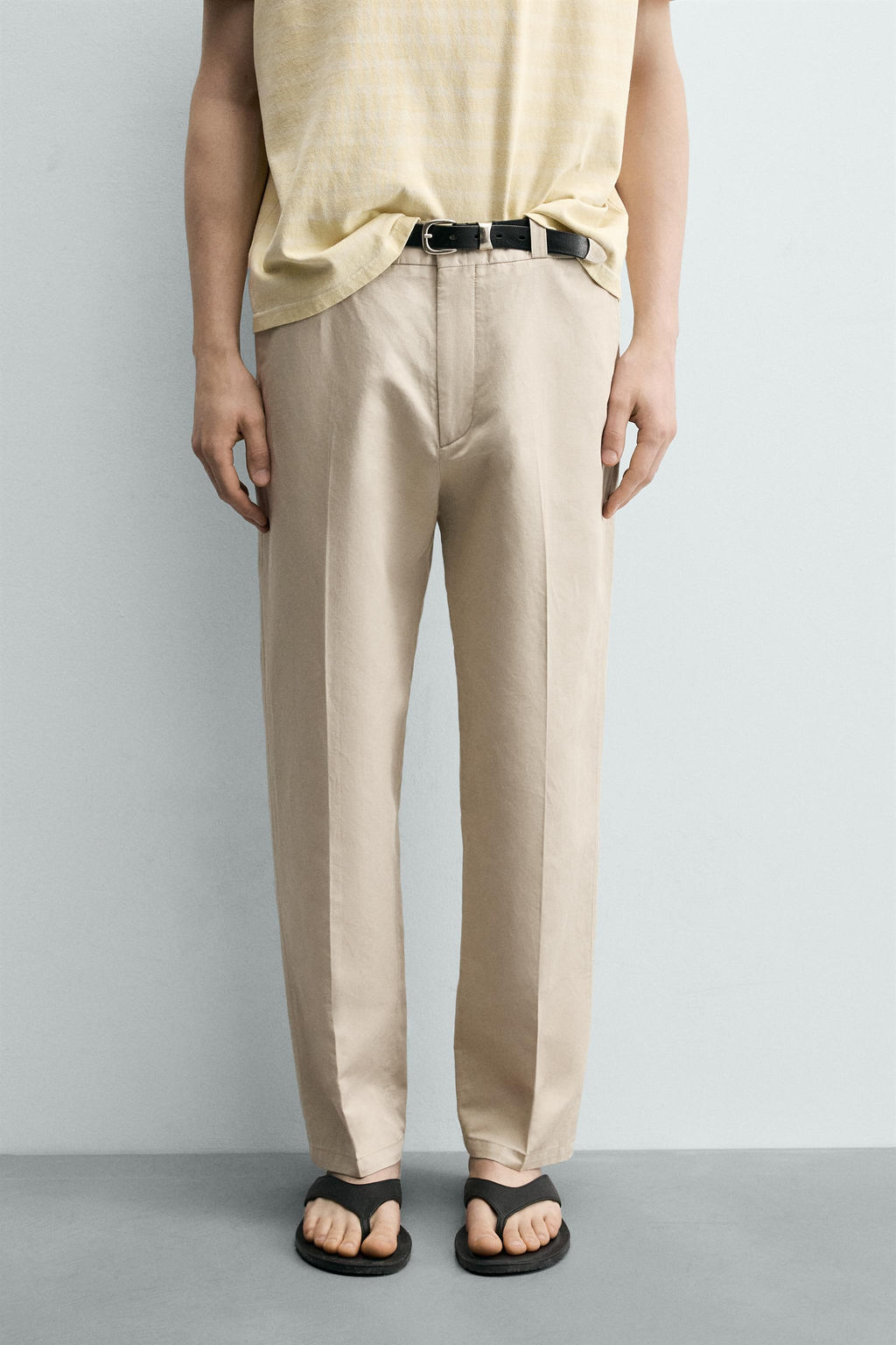 PANTAL?N CHINO STRAIGHT FIT ALGOD?N - LINO / Beige vigor?