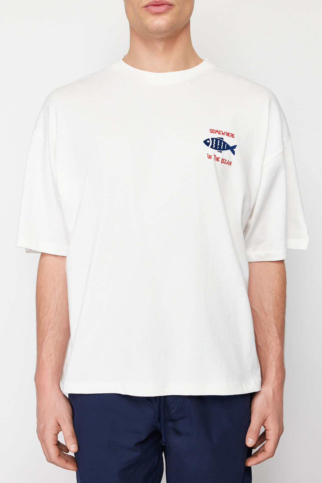 Ekru Oversize/Genis Kesim %100 T-Shirt TMNSS22TS0318