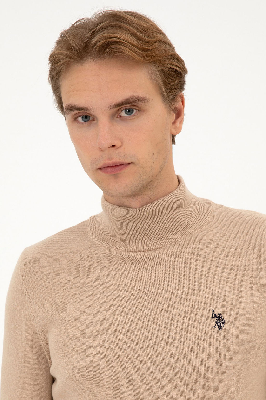 Erkek Slim Fit Bo_azl_ Kum Melanj Basic Kazak - U.s. polo assn фото 2