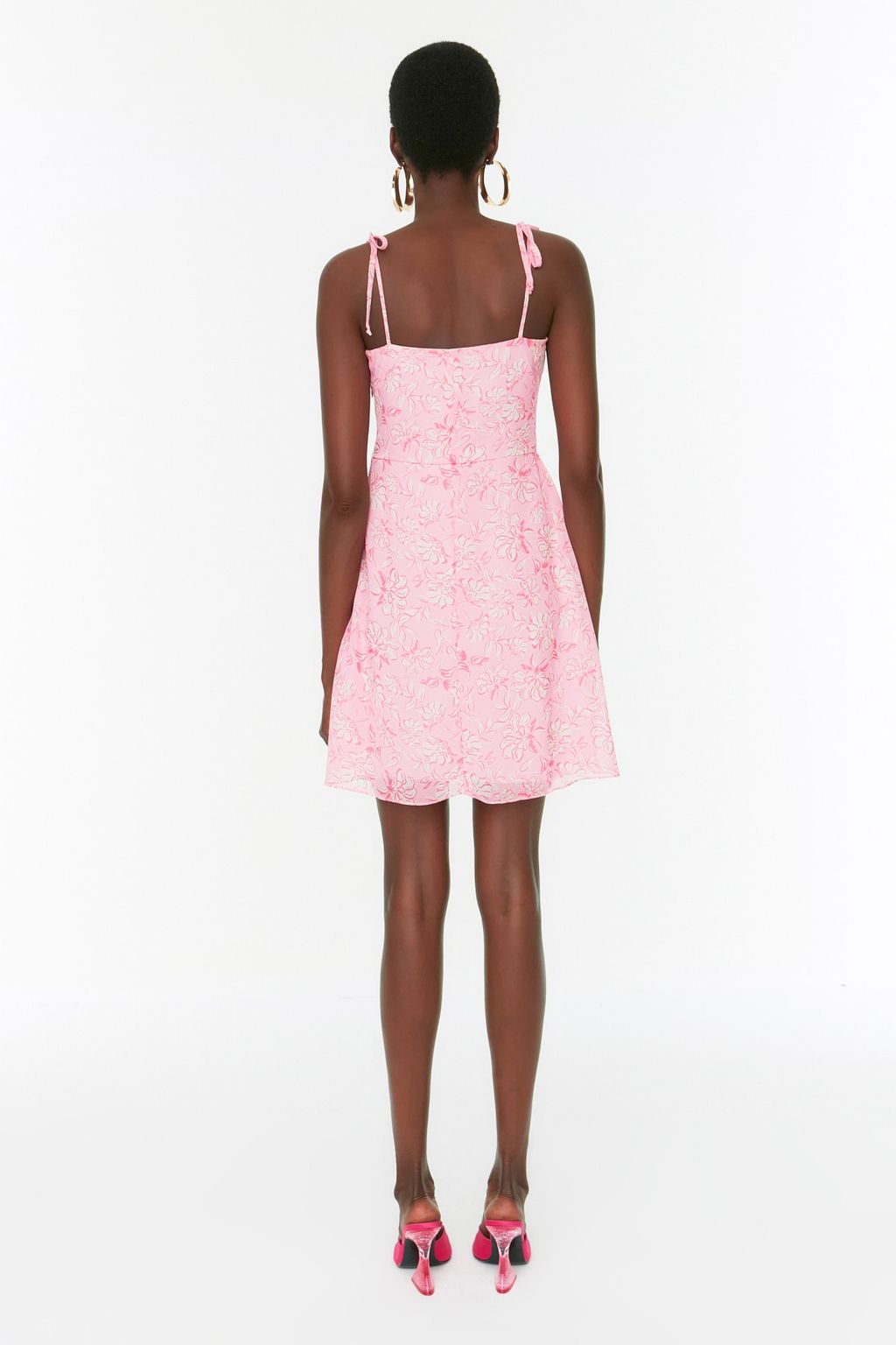 TRENDYOLMILLA Lacivert Cicekli A Kesim Sifon Mini Astarl? Dokuma Elbise TWOSS22EL2566 фото 13