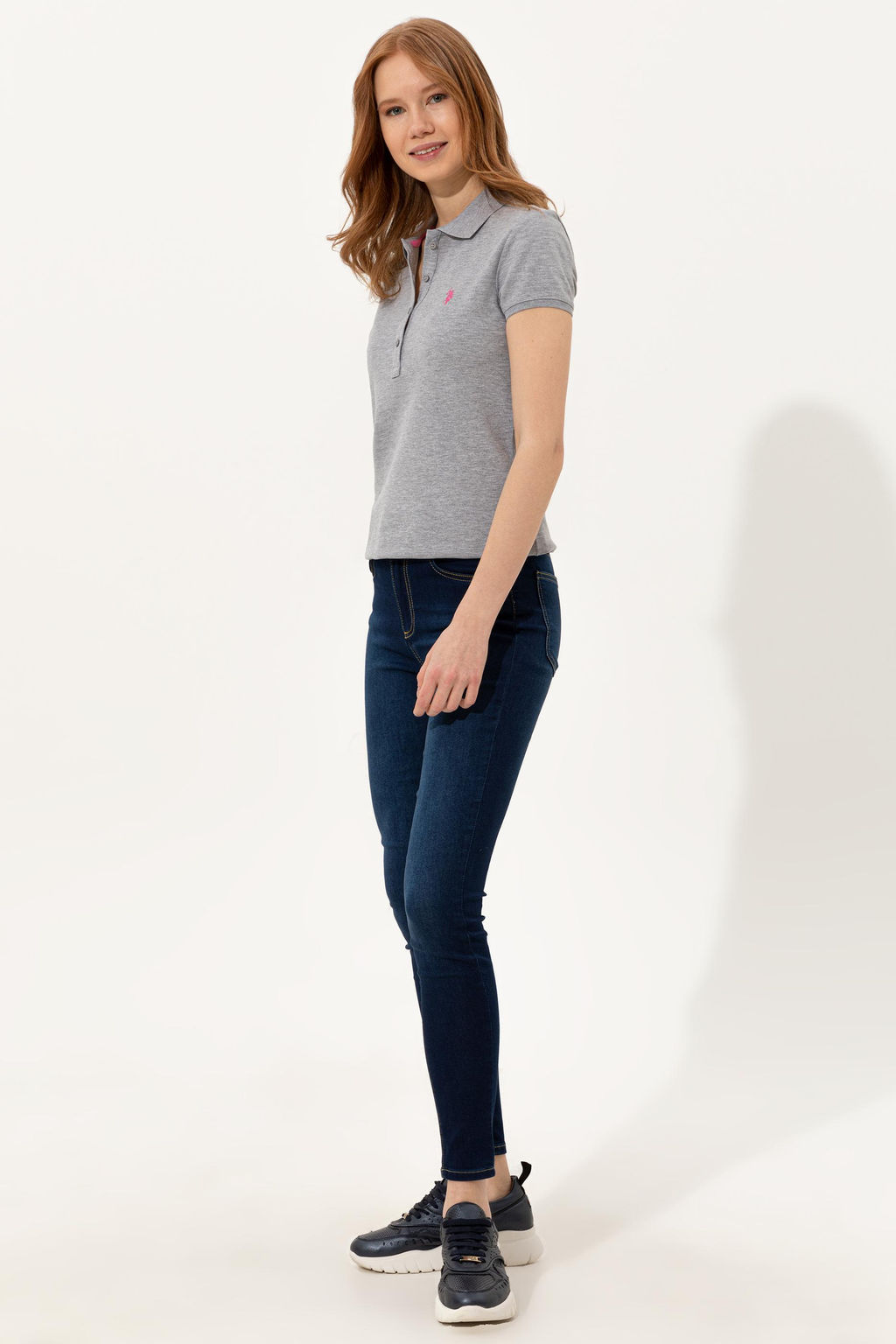 Женская серая меланжевая базовая футболка с воротником-поло Неожиданная скидка в корзине - U.s. polo assn фото 10
