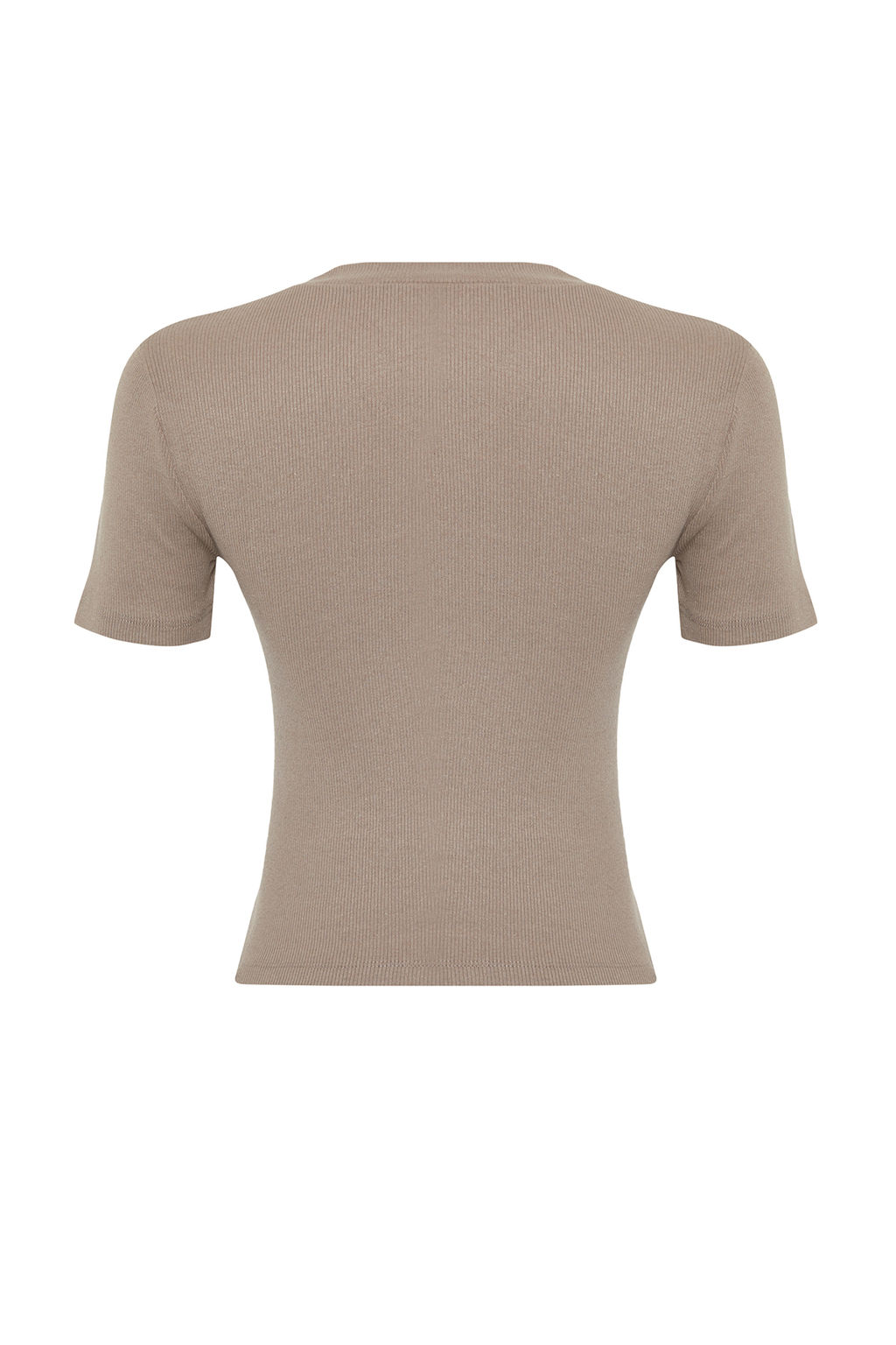 Trendyolmilla Vizon Dugme Detayl? Fitilli Fitted/Vucuda Oturan Esnek Orme Bluz TWOSS24BZ00536