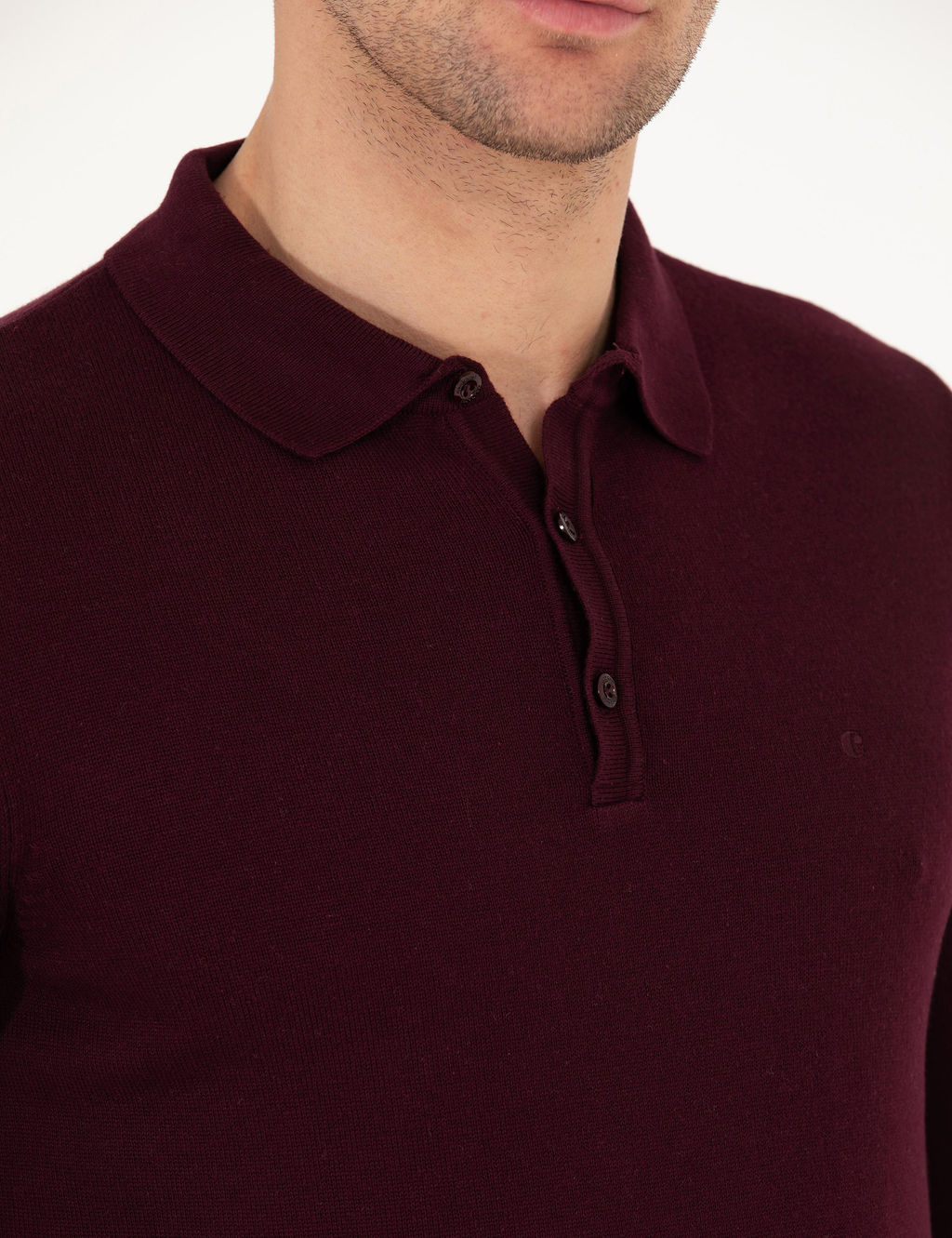 Бордово-красный базовый трикотажный свитер с воротником-поло приталенного кроя - Cacharel фото 14