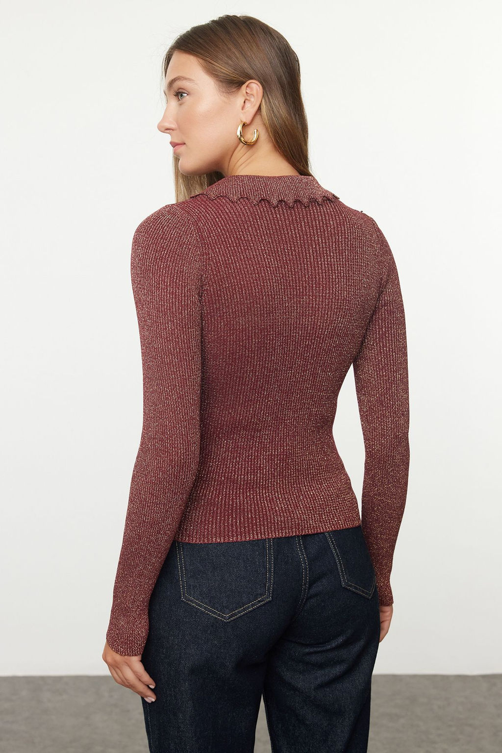 TRENDYOLMILLA Bordo Polo Yaka Triko Kazak TWOAW25KZ00289