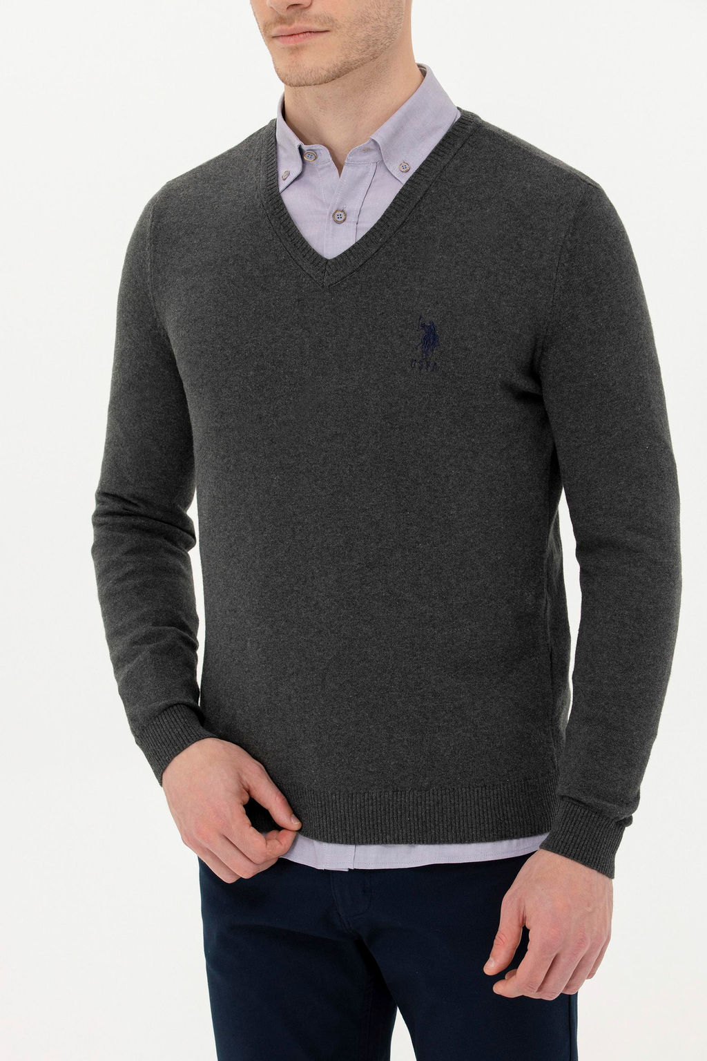Мужской базовый свитер антрацитового меланжа - U.s. polo assn фото 20