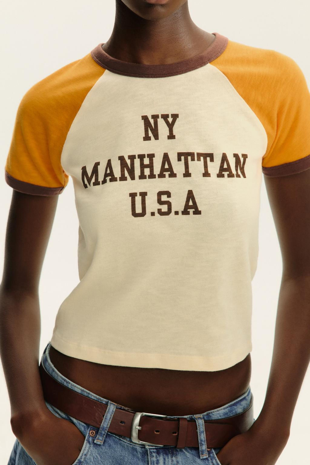 SLOGAN T-SHIRT WITH RIBBED TRIM - Zara фото 3