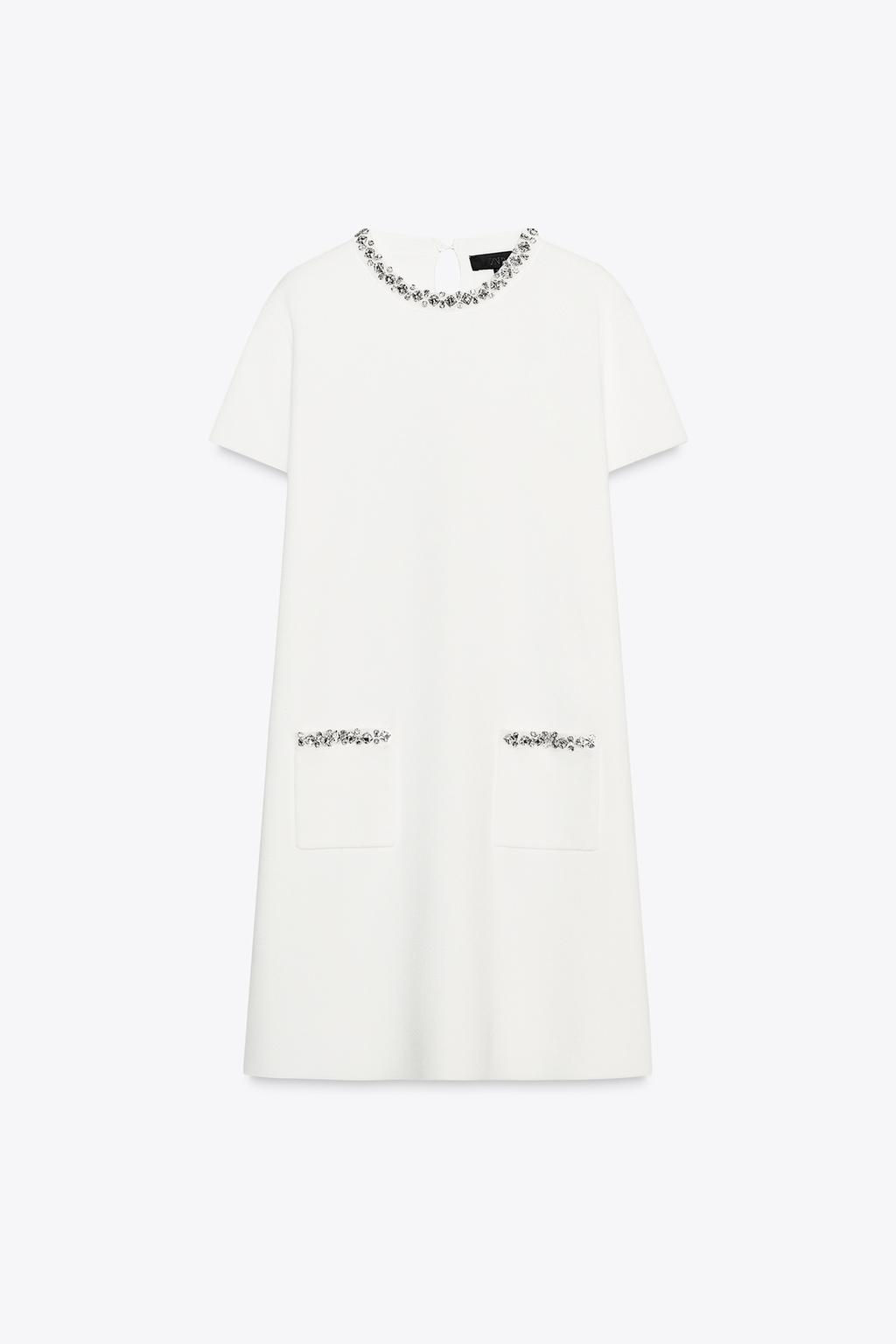PLAIN KNIT MINI DRESS WITH RHINESTONES - Zara фото 5