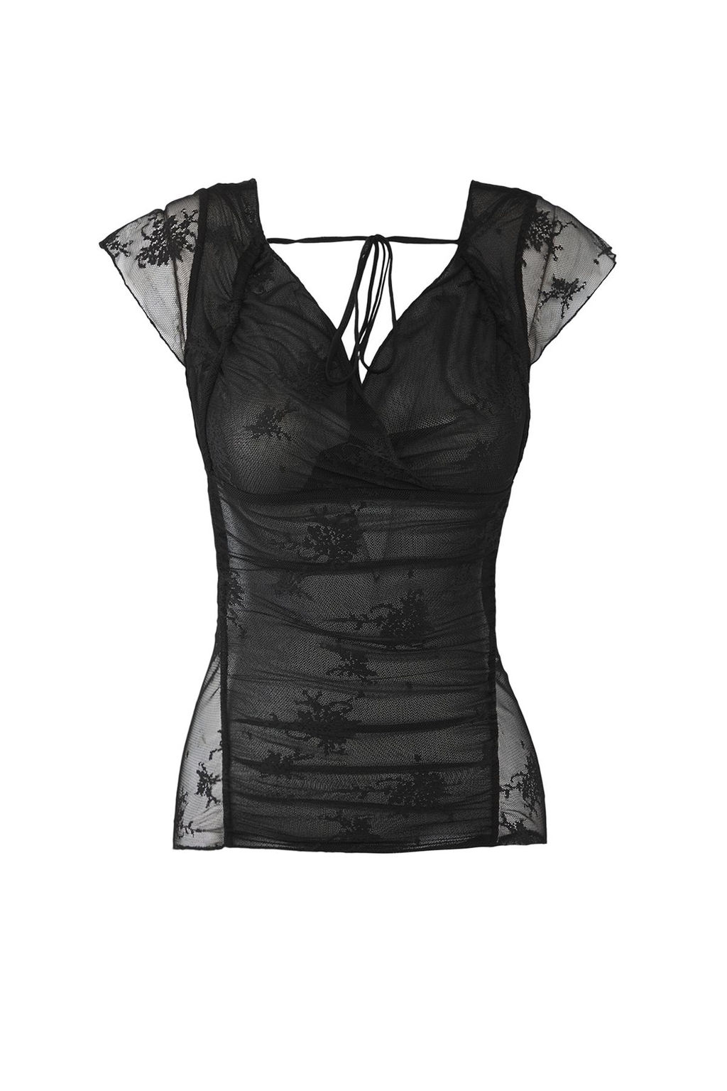 Trendyolmilla Siyah Tul Fitted/Vucuda Oturan Baglama Detayl? Esnek Orme Bluz TWOSS25BZ00465  фото 5