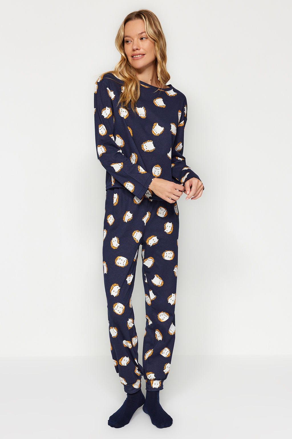 Lacivert %100 Pamuk Tshirt-Jogger Orme Pijama Tak?m? THMAW24PT00136