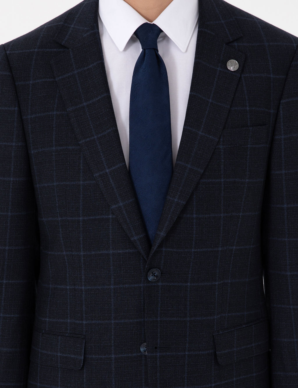 Lacivert Slim Fit Ekose Y_nl_ Tak_m Elbise