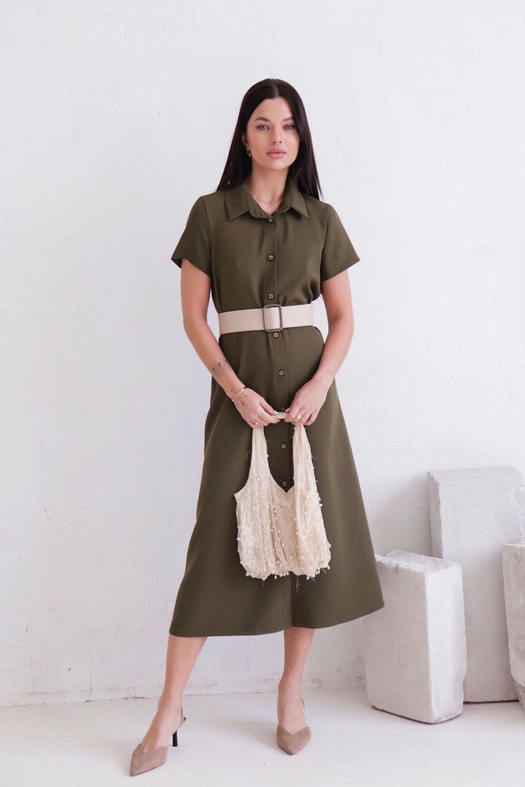 11676 Платье-рубашка удлинённое хаки - Martichelli фото 6