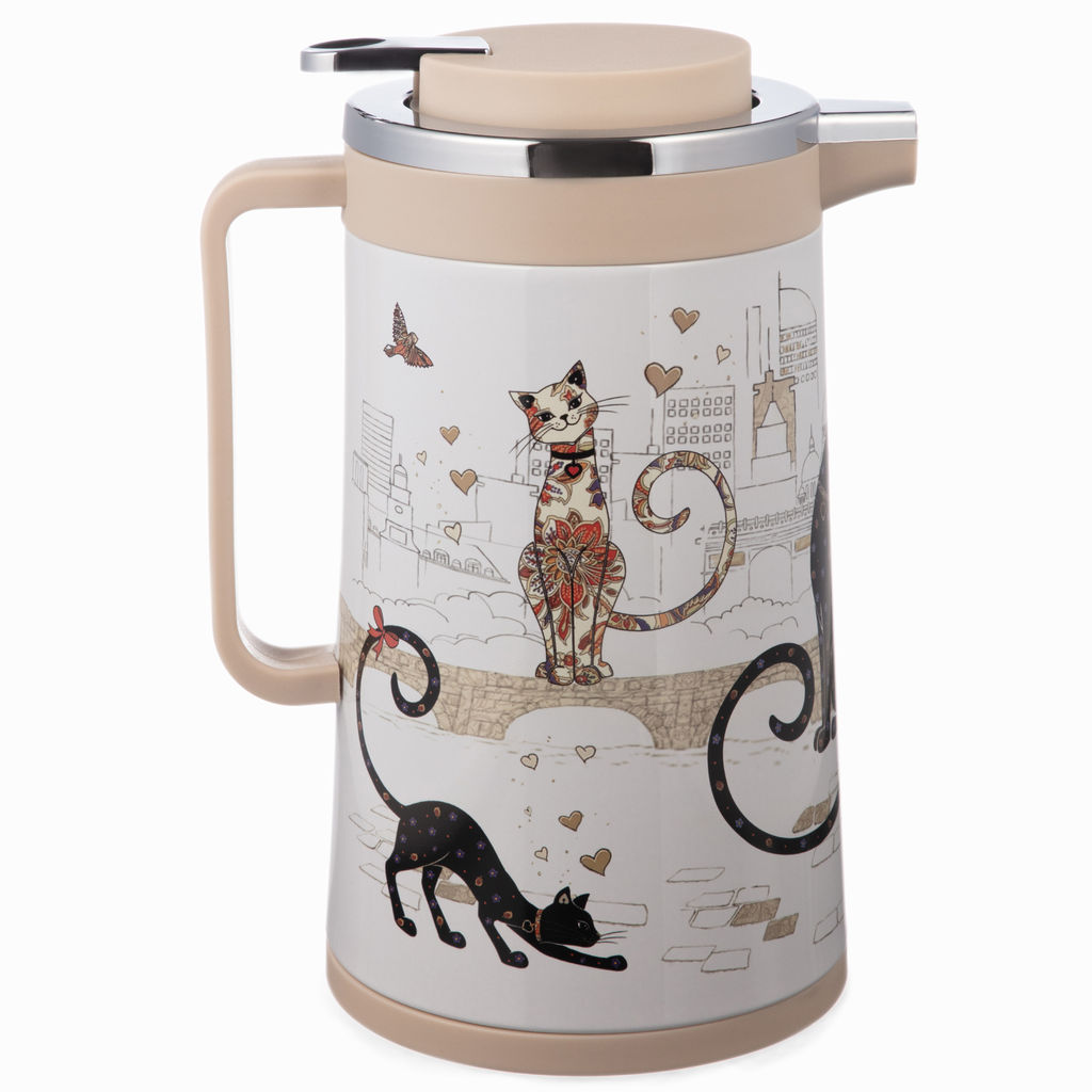ТЕРМОС СО СТЕКЛЯННОЙ КОЛБОЙ, 950 МЛ, КРЫШКА С КЛАПАНОМ, СЕРИЯ ПАРИЖСКИЕ КОТЫ
