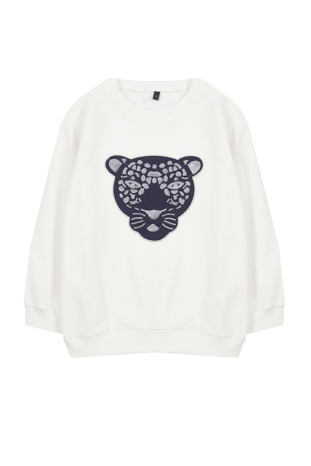 Ekru Erkek Cocuk Mevsimlik-Ince Kaplan Desenli Pamuklu Orme Sweatshirt TKDAW25SW00011