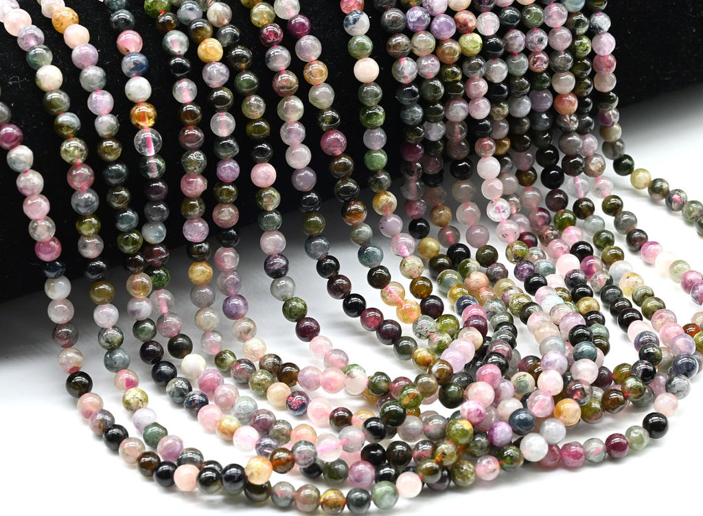 Бусины из турмалина шарик 4мм, 39см, 92 бусины Радуга камня