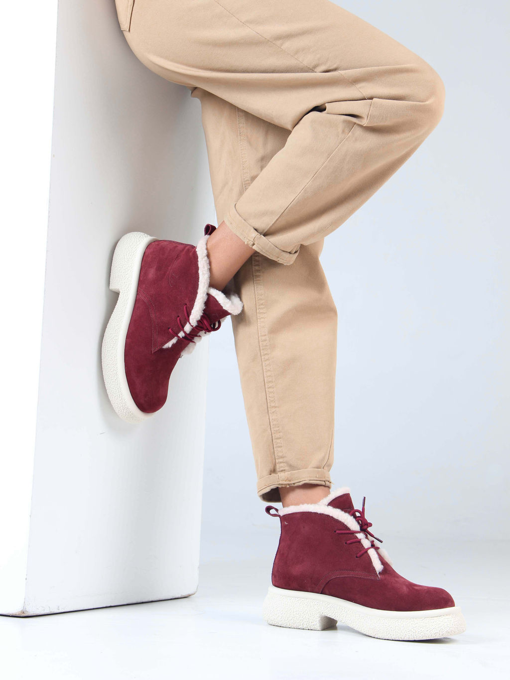 Ботинки 308.агатаw. бордo замша з/Шерсть