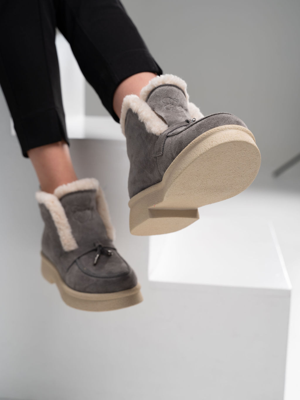 Ботинки 307.florida be.Серый замок замша/шерсть