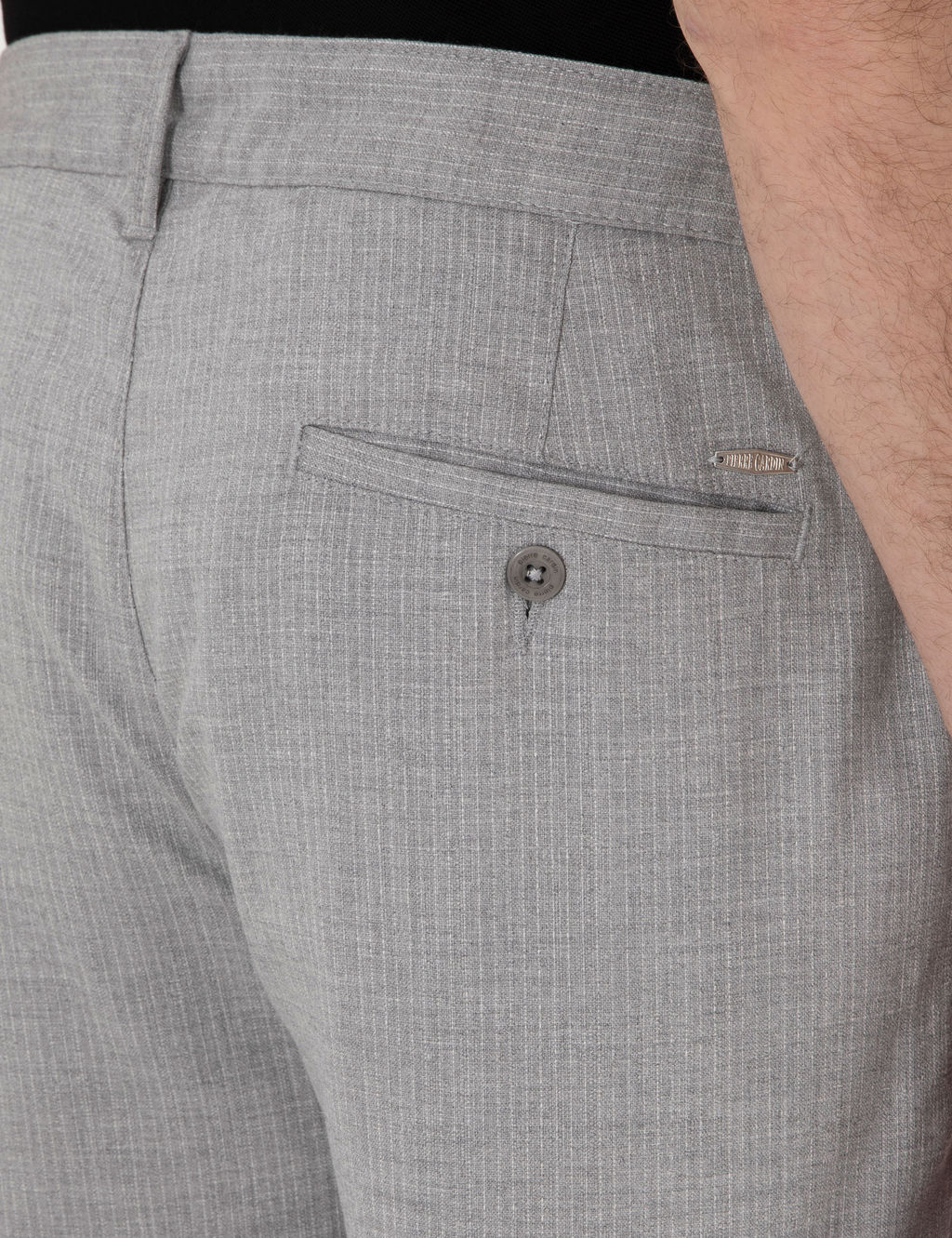 Gri Slim Fit Beli Lastikli _izgili Kanvas Pantolon