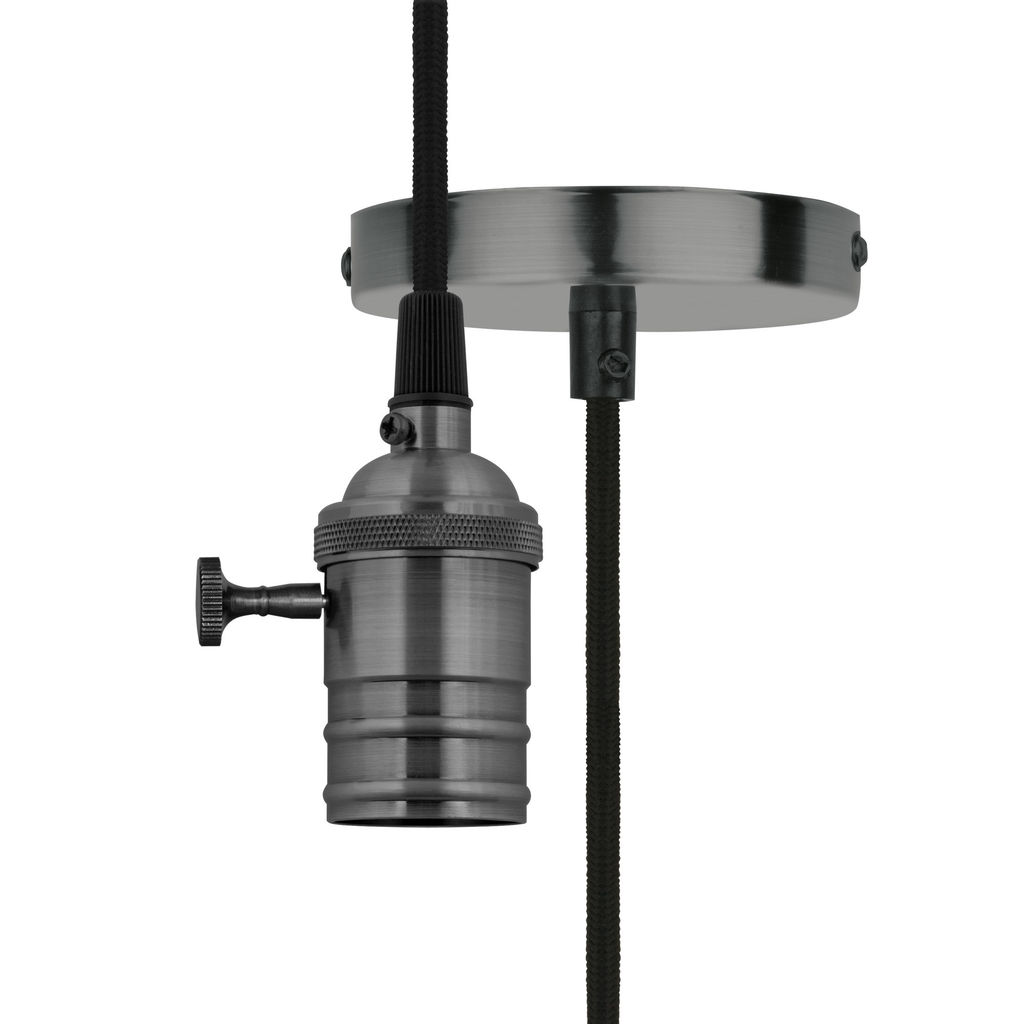 DLC-V-S24K/E27 TS/1M/BL PEARL BLACK Патрон декоративный, серия Vintage, с проводом (1м) и креплением. Выключатель поворотный. Материал алюминий. Цвет черный жемчуг. ТМ Uniel.