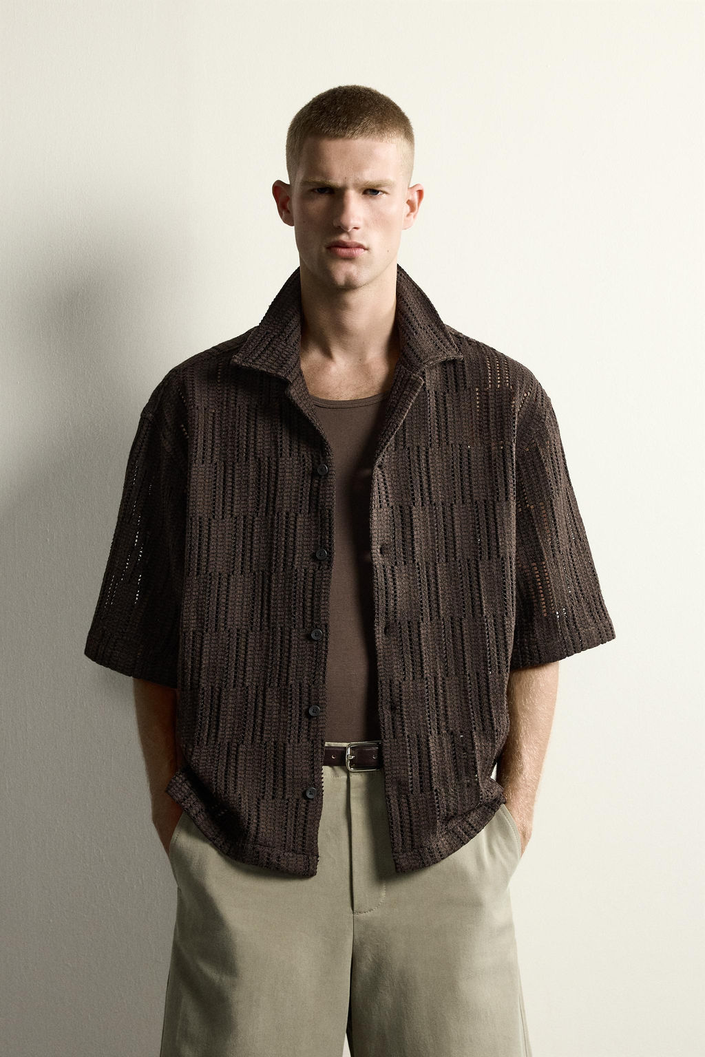 CAMISA RELAXED FIT ESTRUCTURA CALADA / Marr?n - Zara фото 2