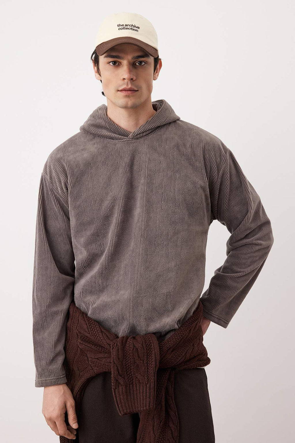 Antrasit Yeni Oversize/Genis Kesim Yumusak Fitilli Kadife Sweatshirt TMNAW26SW00001