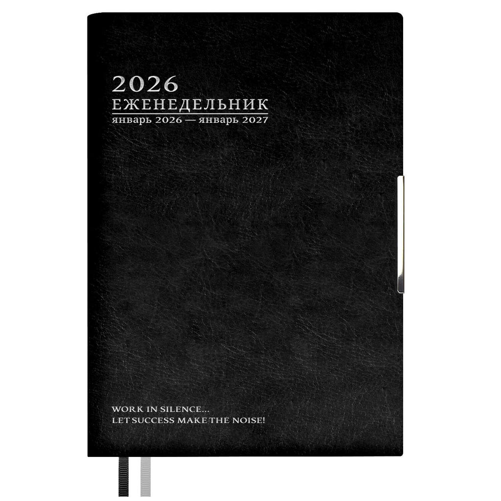 Еженедельник датированный 2026 ESCALADA, А6+, 80 л., арт. 70341/ 20 ШЕВРЕТ ГЛОСС ЧЁРНЫЙ