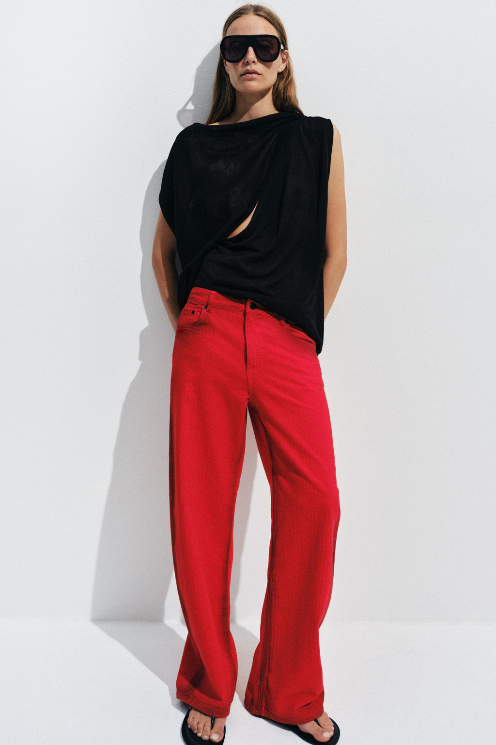 JEANS ZW COLLECTION WIDE LEG TIRO BAJO / Rojo