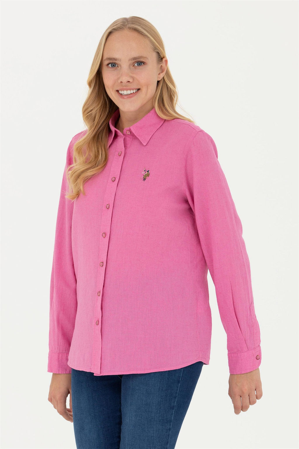 Женская розовая базовая рубашка с длинным рукавом - U.s. polo assn фото 4