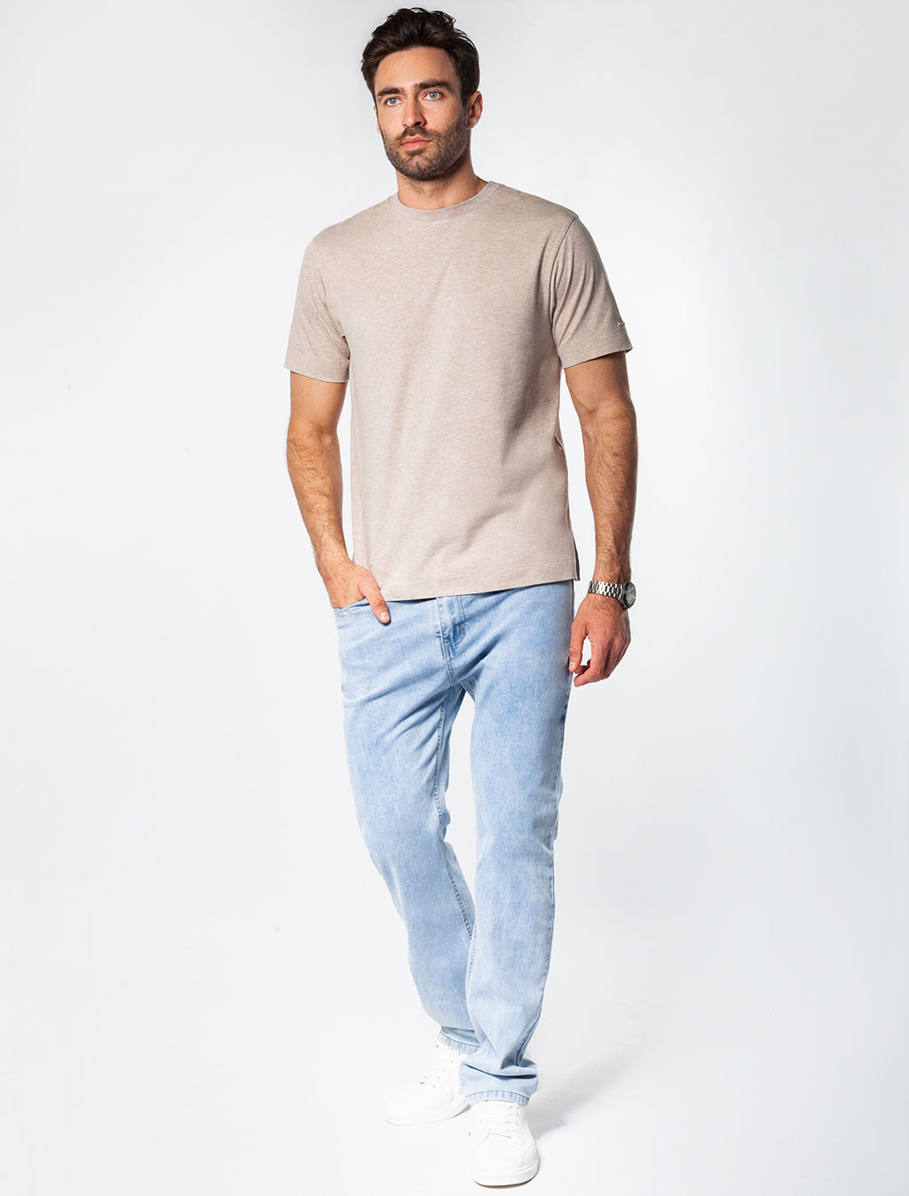 Футболка Vilatte Slim Fit из хлопка с эластаном кофейный меланж  фото 5