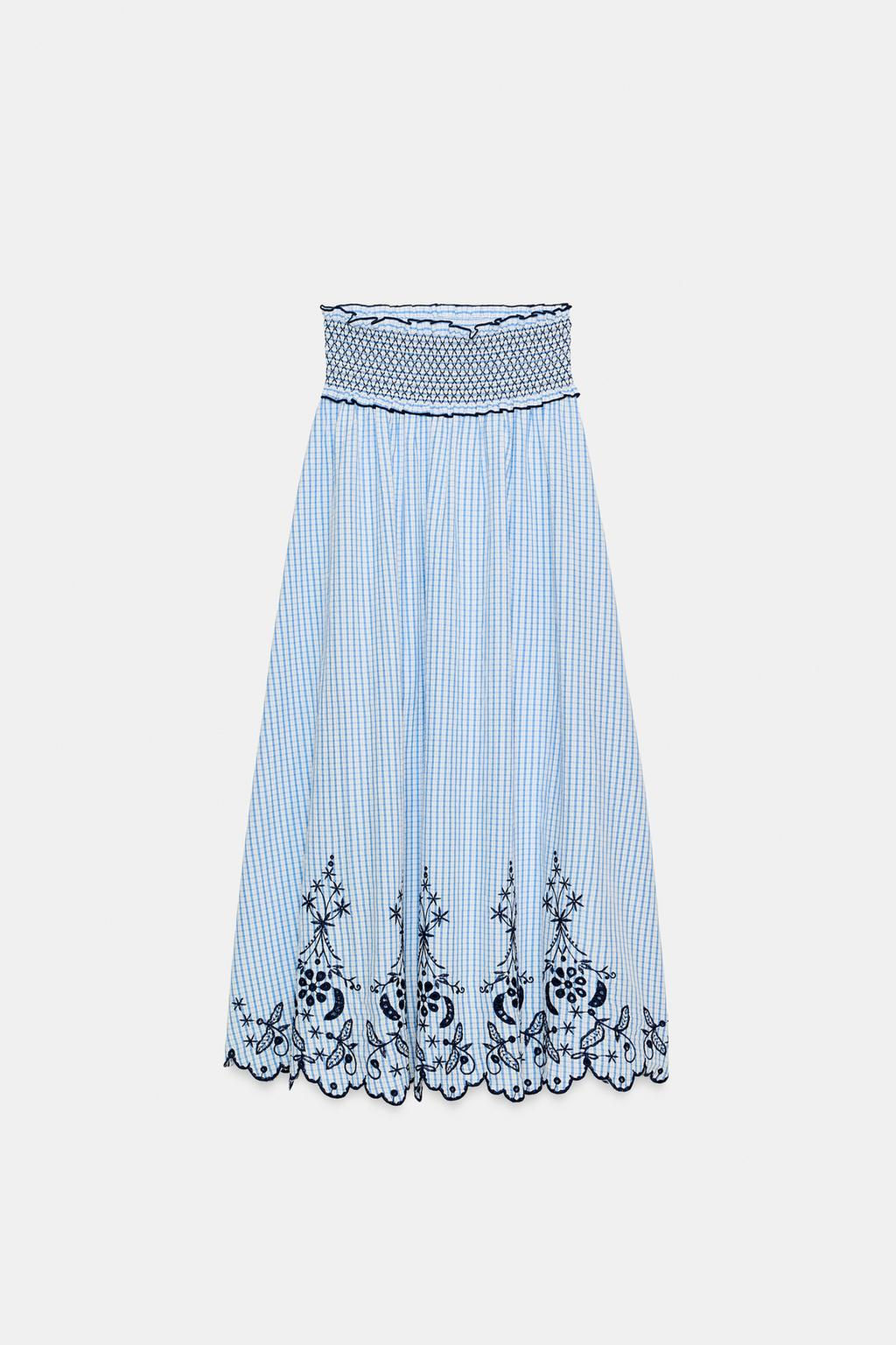 EMBROIDERED CHECK MIDI SKIRT - Zara фото 5