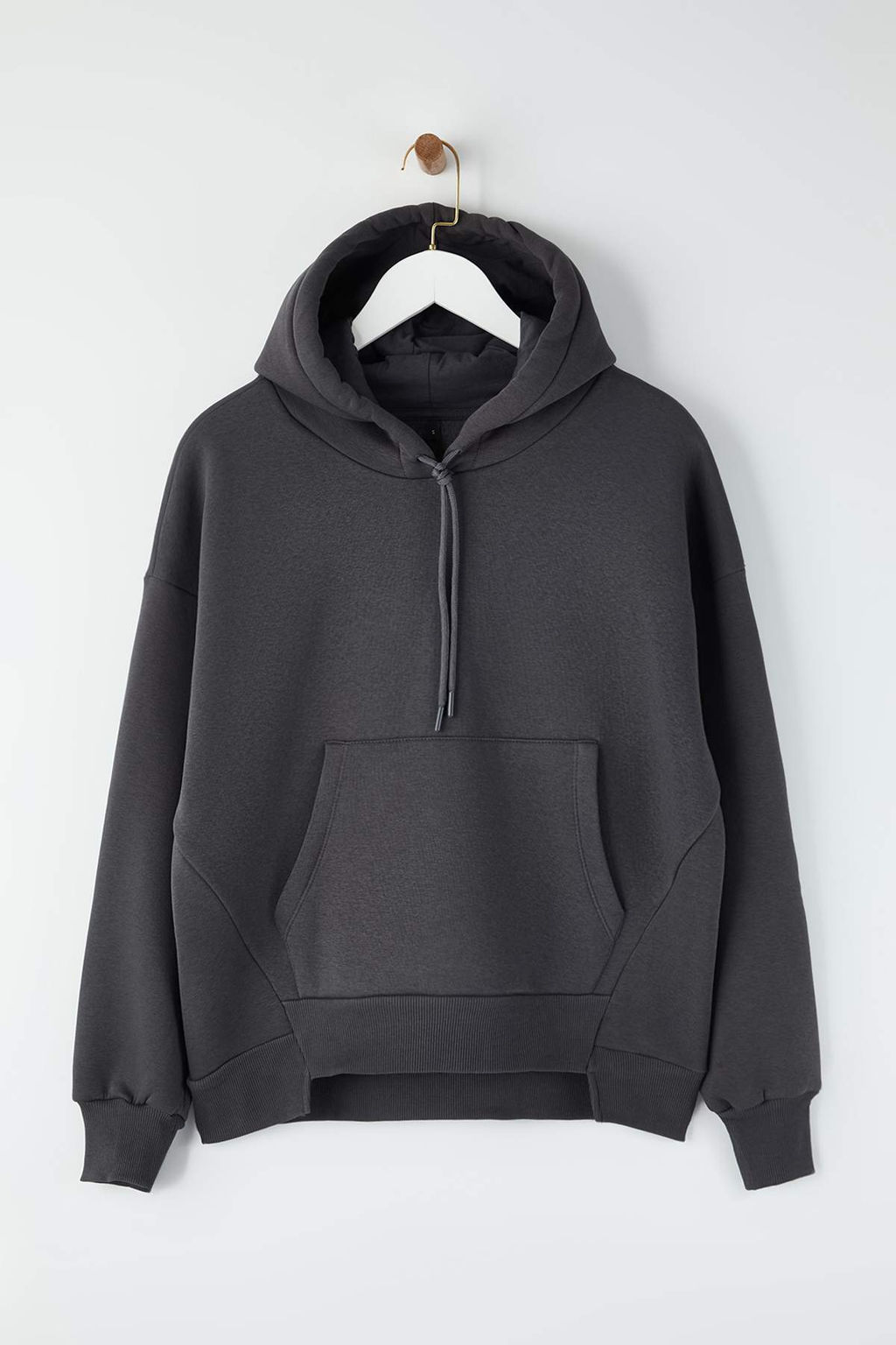 Teen Antrasit Kal?n Ici Polarl? Kapusonlu Cepli Asimetrik Orme Sweatshirt TWOAW26SW00113