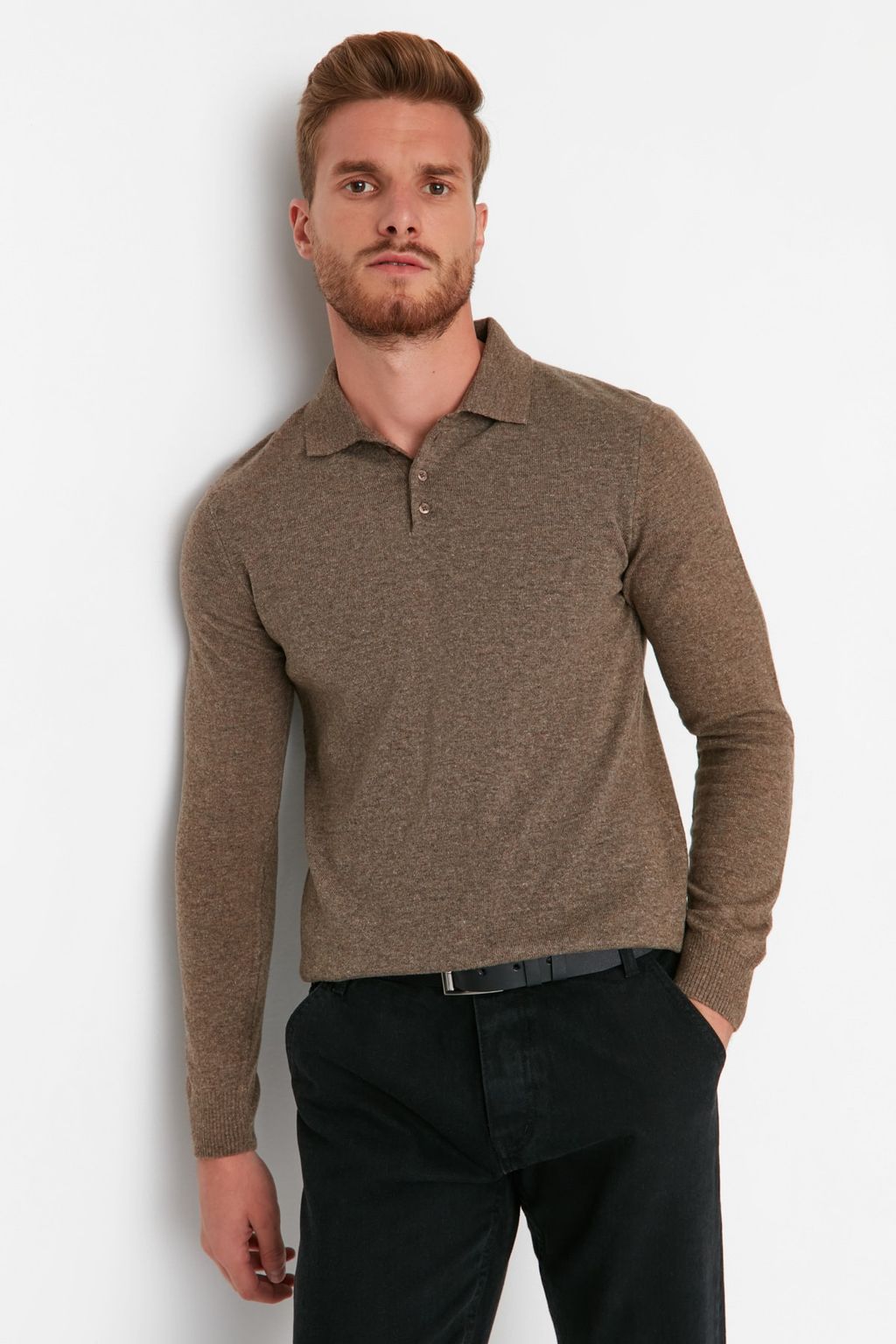 TRENDYOL MAN Lacivert Slim Fit Yunlu Polo Yaka Dugmeli Smart Triko Kazak TMNAW23KZ00238 - Trendyolmilla фото 2