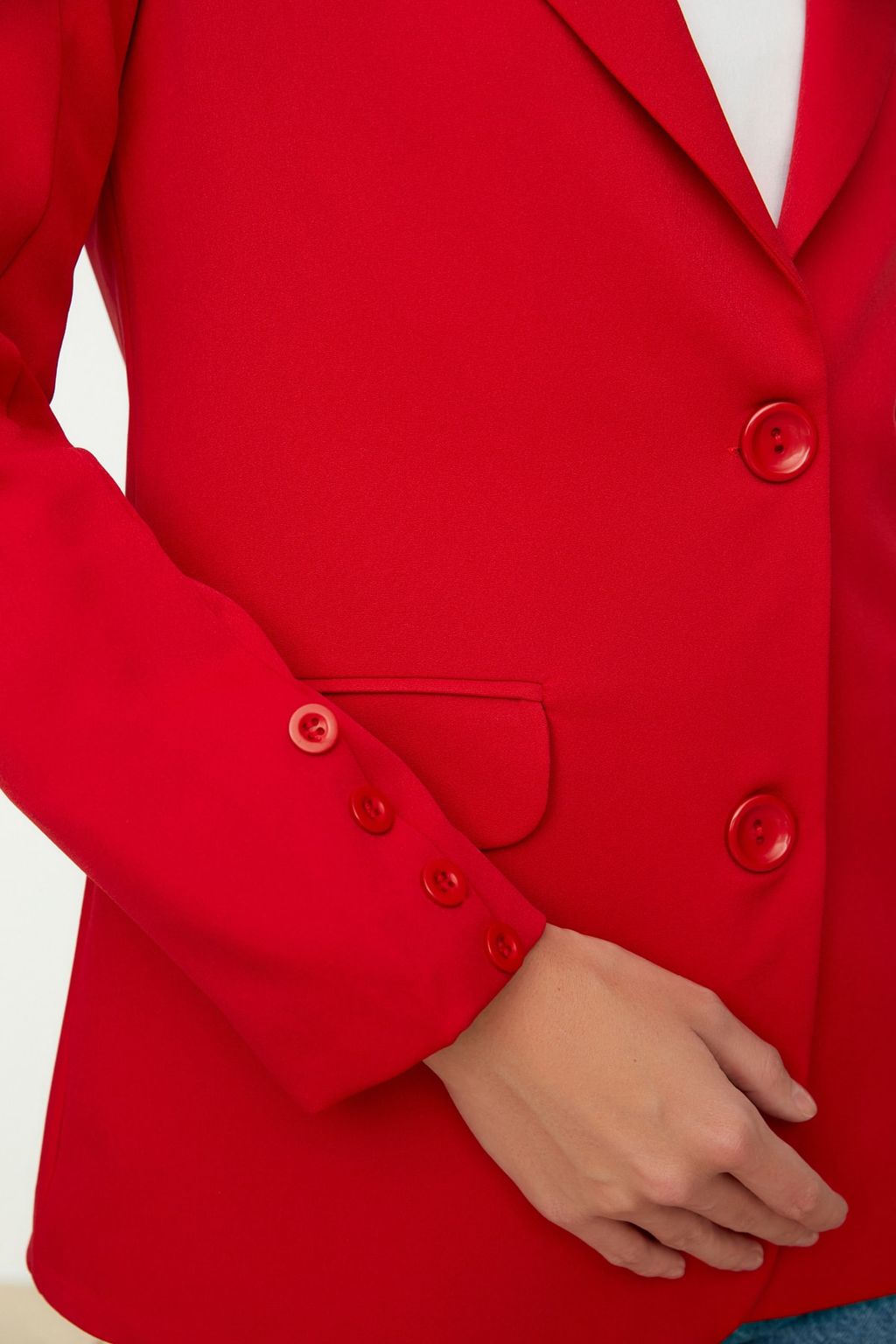 TRENDYOLMILLA K?rm?z? Regular Astarl? Dugmeli Dokuma Blazer Ceket TWOAW22CE0165  фото 4