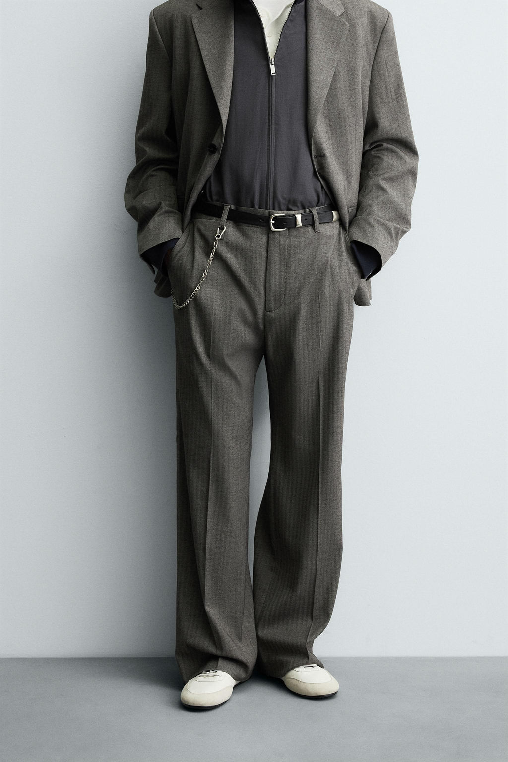 HERRINGBONE FLARE FIT TROUSERS
