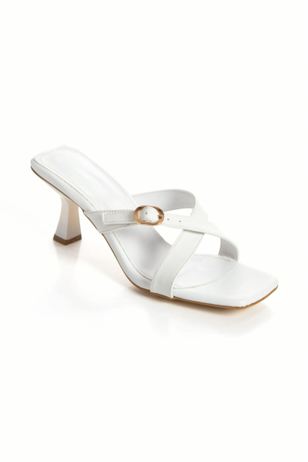 Beyaz Gold Tokal? Kare Burun Kad?n Topuklu Terlik TAKSS25TO00035