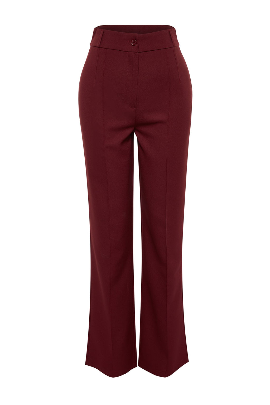 Bordo Straight/Duz Kesim Yuksek Bel Nervur Dikisli Dokuma Pantolon TWOSS21PL0093