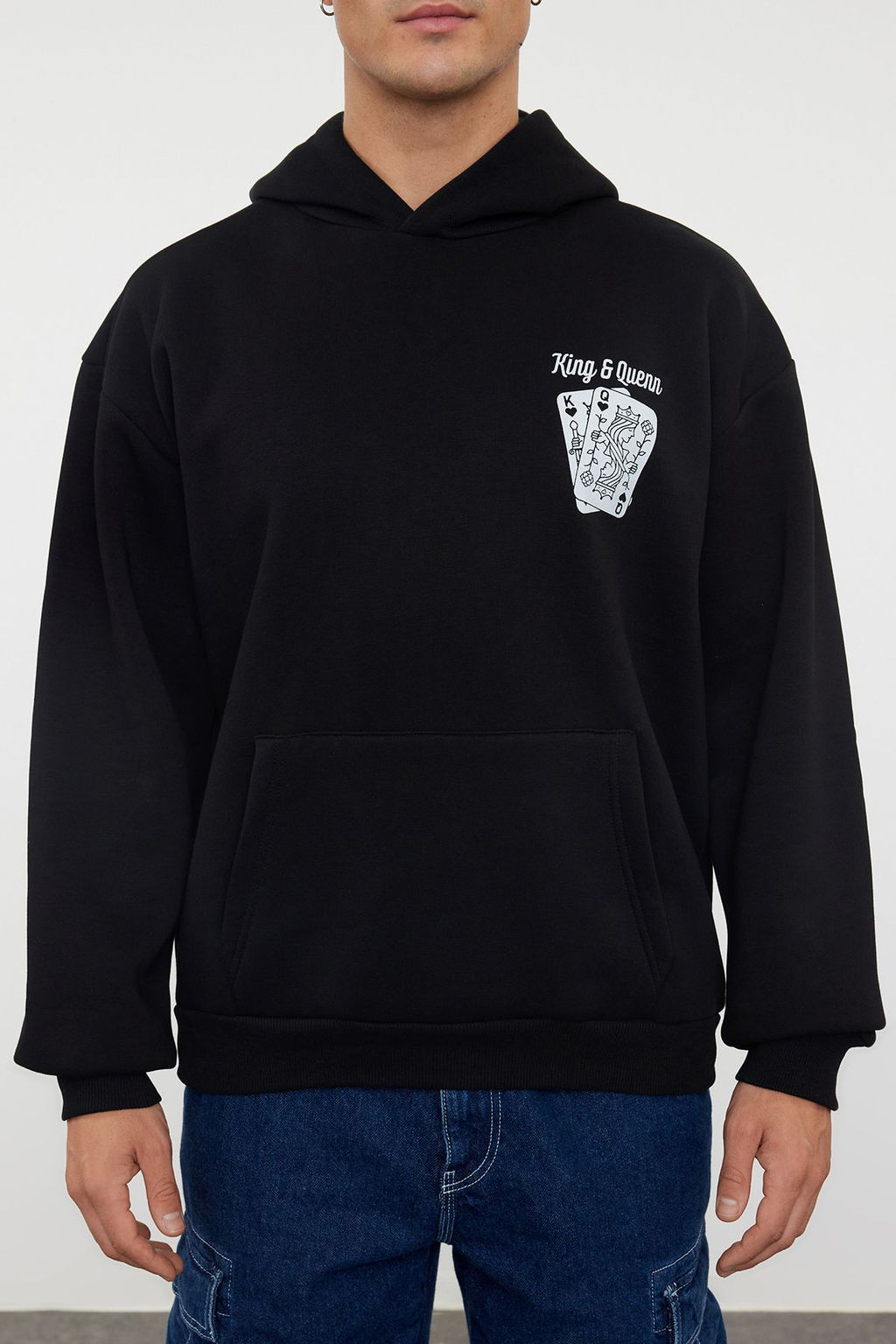 Худи Trendyolmilla Oversize с капюшоном черный с флисом