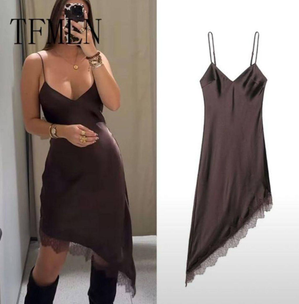 K13291 Платье атласное КОРИЧНЕВЫЙ