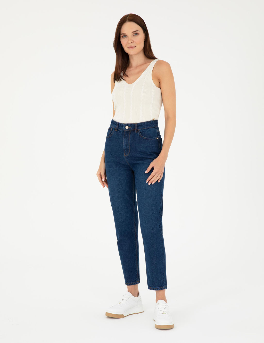 Koyu _ndigo Mom Fit Jean Pantolon