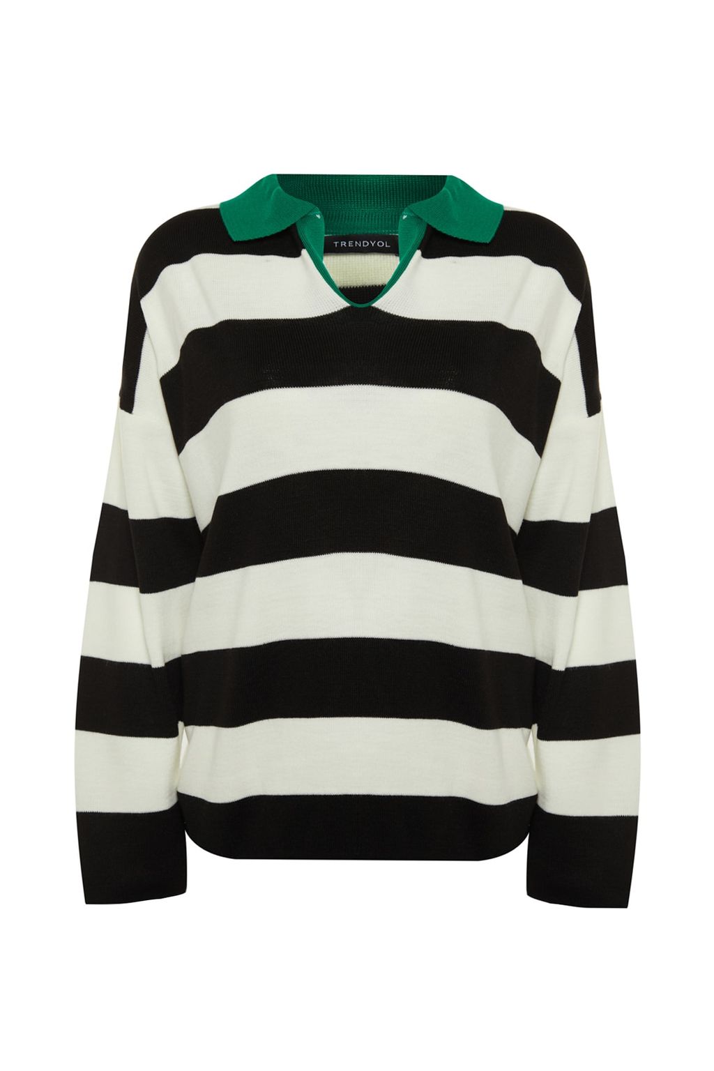 Yesil Genis Kal?p Cizgili Triko Kazak TWOAW23KZ00008 - Trendyolmilla фото 8
