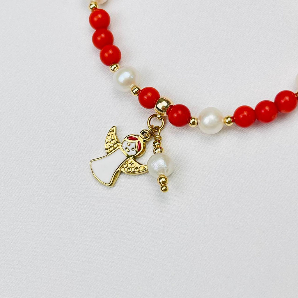 Браслет из Коралла и Жемчуга с подвеской Ангел - Радуга самоцветов фото 3