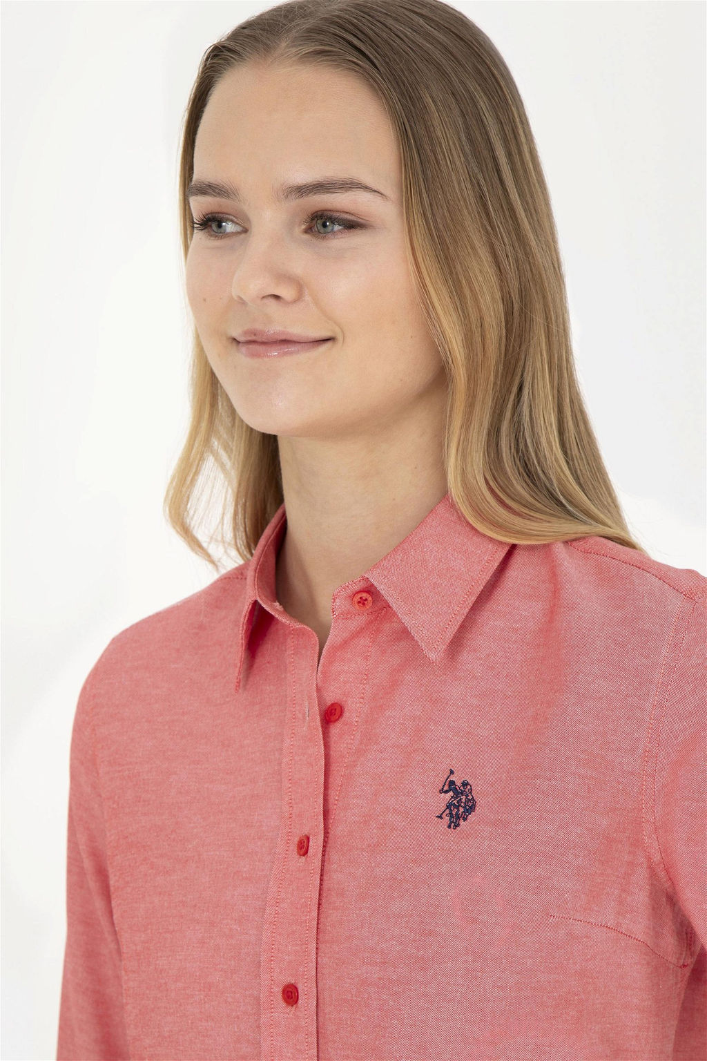 Женская красная базовая рубашка с длинным рукавом - U.s. polo assn фото 3