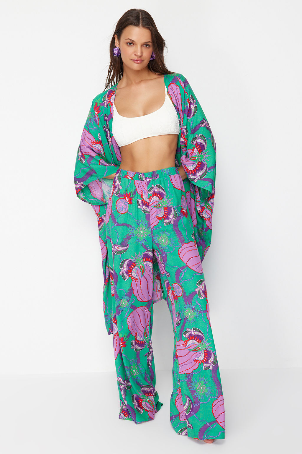 TRENDYOLMILLA Etnik Desenli Dokuma Plaj Pantolon TBESS24PL00018  фото 3