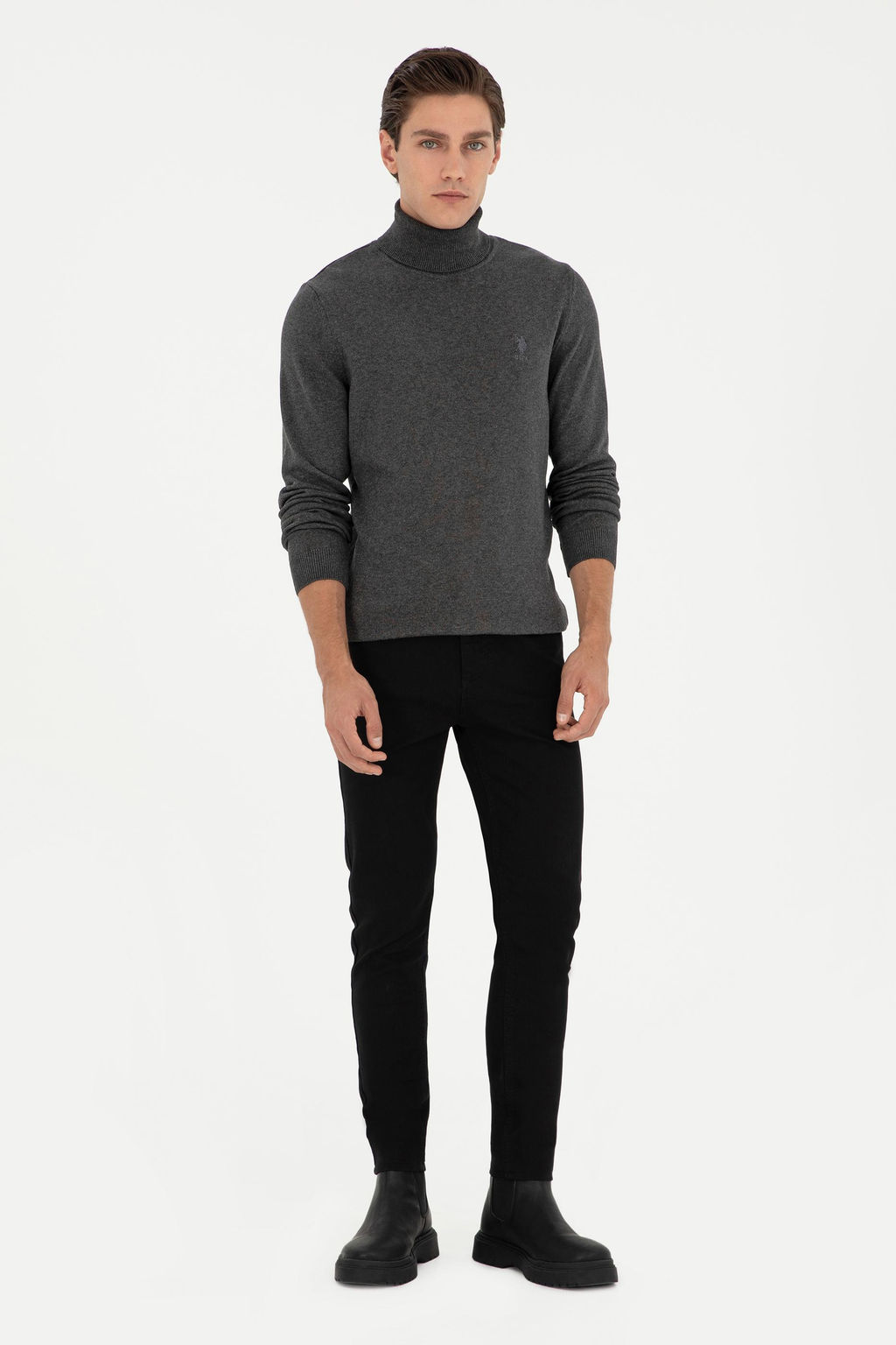 Мужской базовый свитер антрацитового меланжа Неожиданная скидка в корзине - U.s. polo assn фото 4