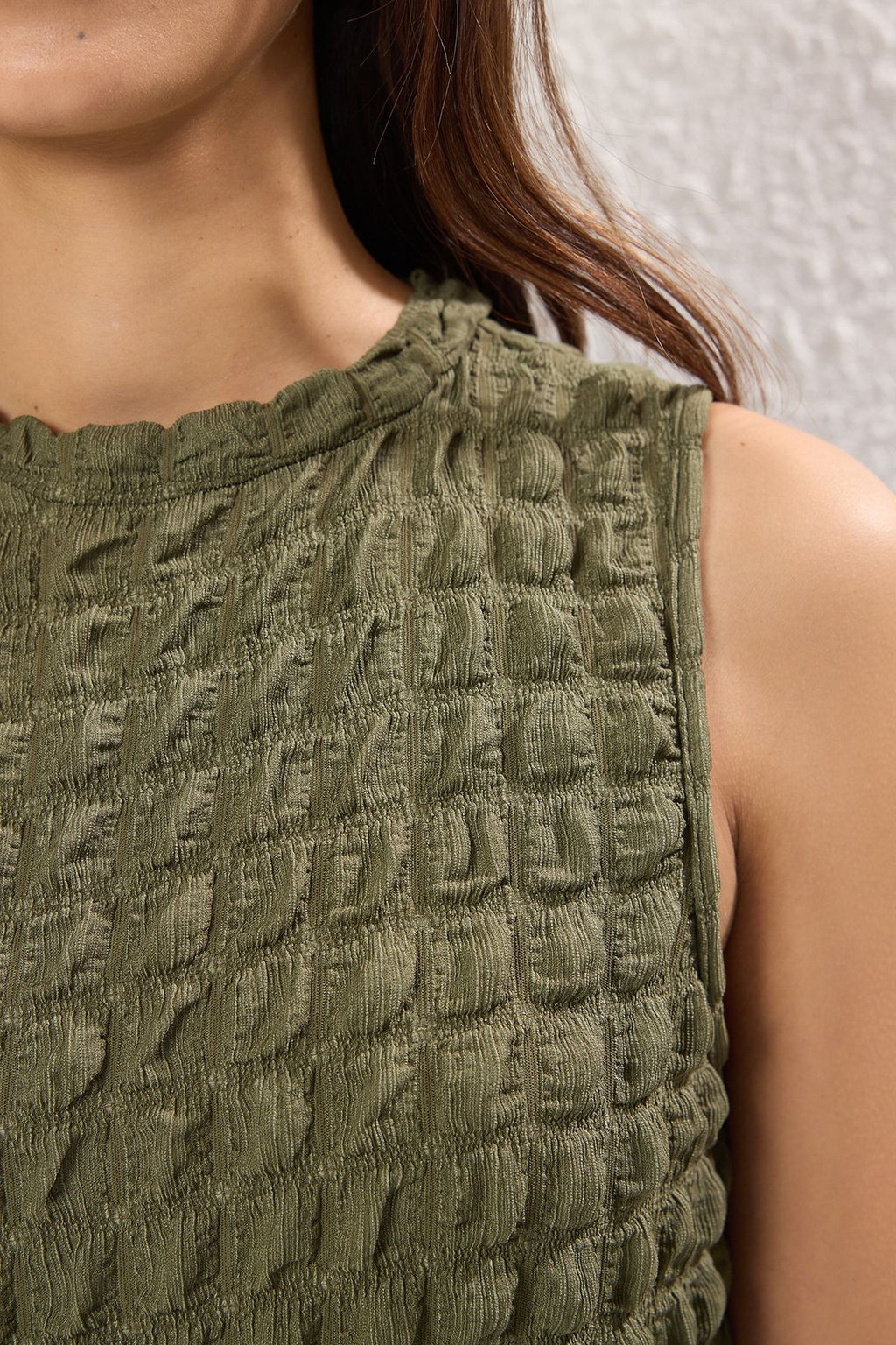 Haki Duz Dokulu A Kesim/Can Form Bisiklet Yaka Dokulu Maxi Elbise TWOSS24EL00683