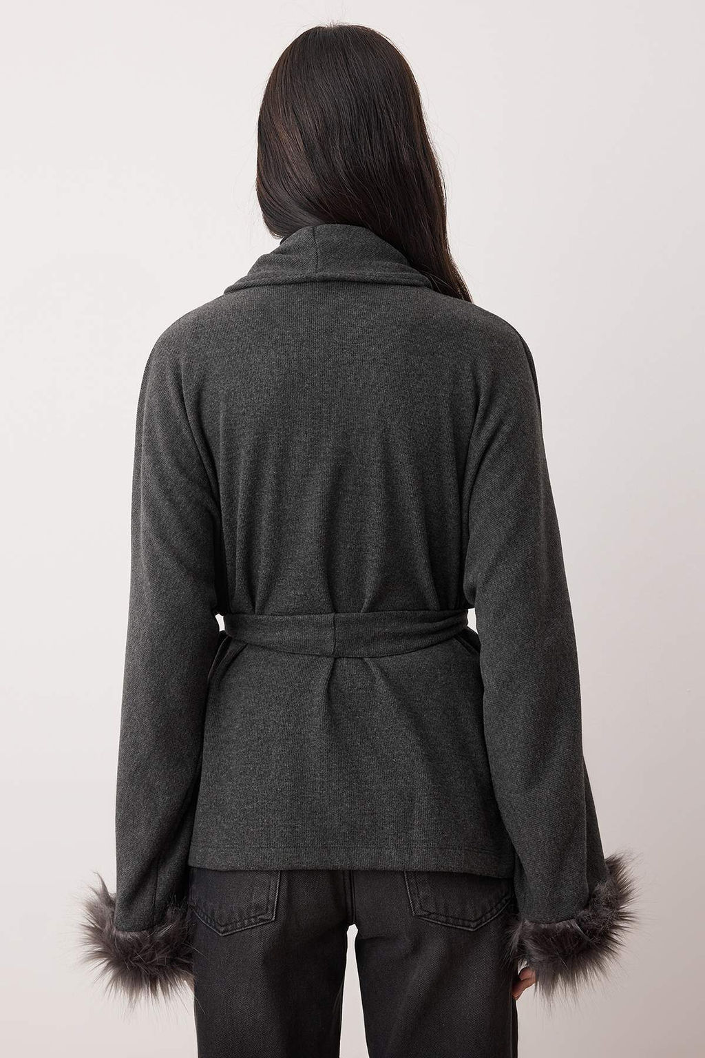 Antrasit Kurk Detayl? Oversize/Genis Kal?p Selanik Esnek Orme Ceket TWOAW26CE00080 - Trendyolmilla фото 4