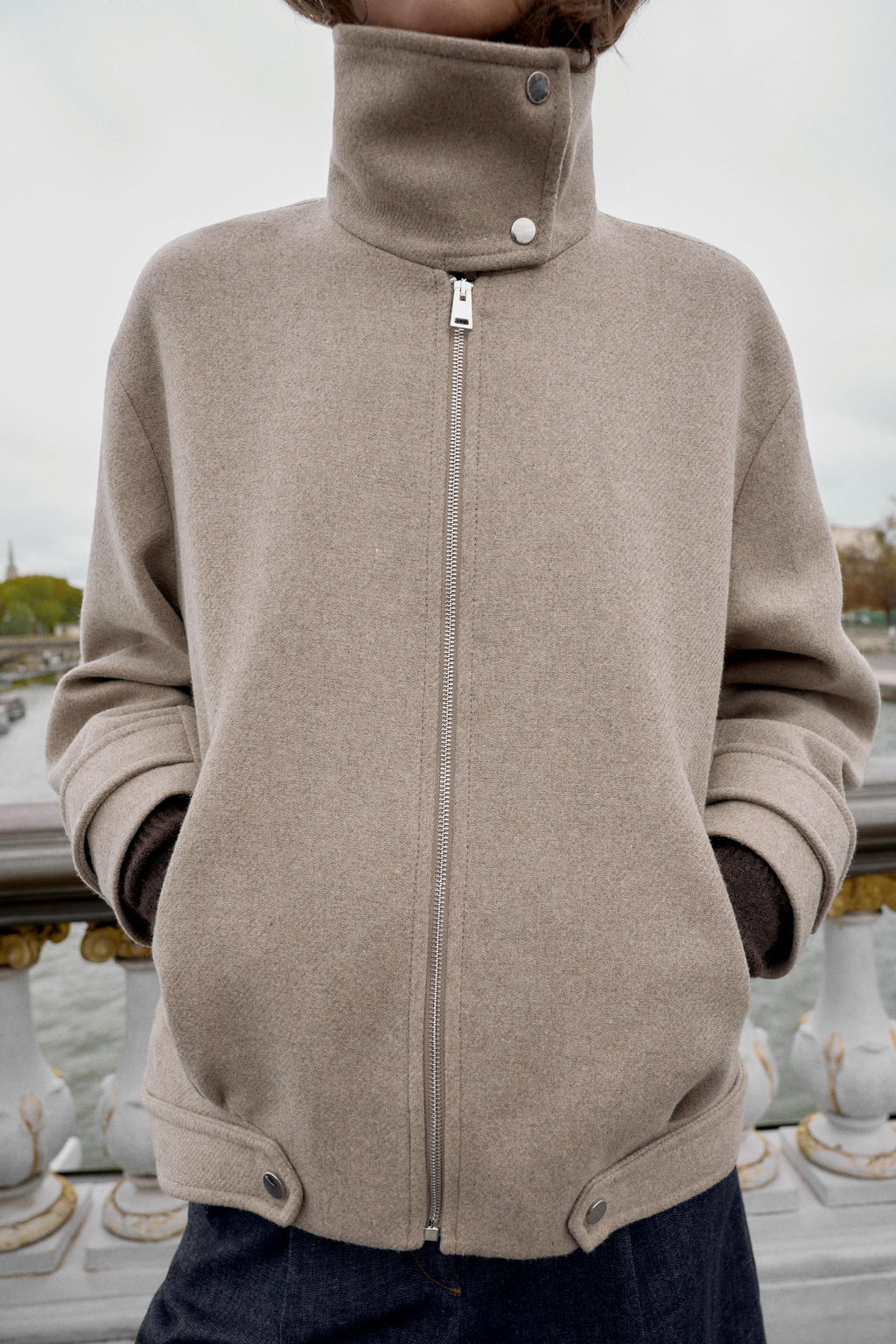 WOOL BLEND BOMBER JACKET WITH HIGH NECK - Zara фото 3